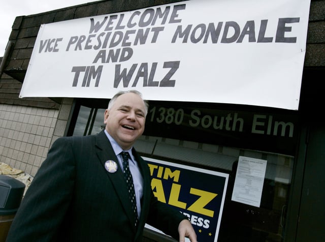 Tim Walz arrives at a campaign event featuring former Vice President Walter Mondale Monday, Oct. 23, 2006 in Owatonna, Minn.