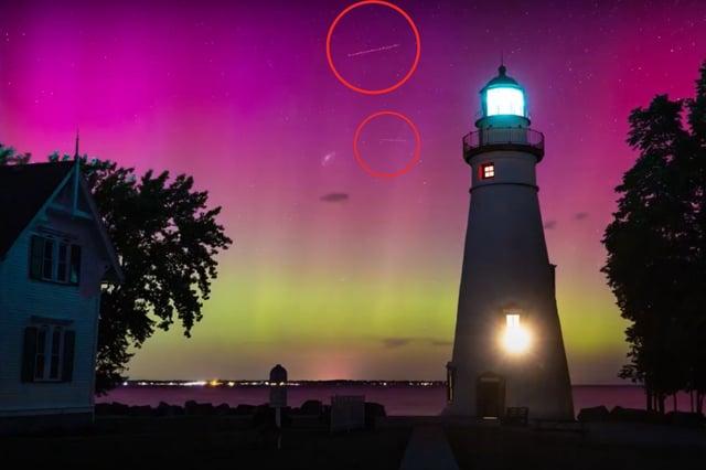 northern lights and perseids meteors