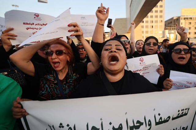 Iraqi women demonstrate against underage marriage in Tahrir Square in central Baghdad on Aug. 8, 2024, amid parliamentary discussions over a proposed amendment to the Iraqi Personal Status Law.