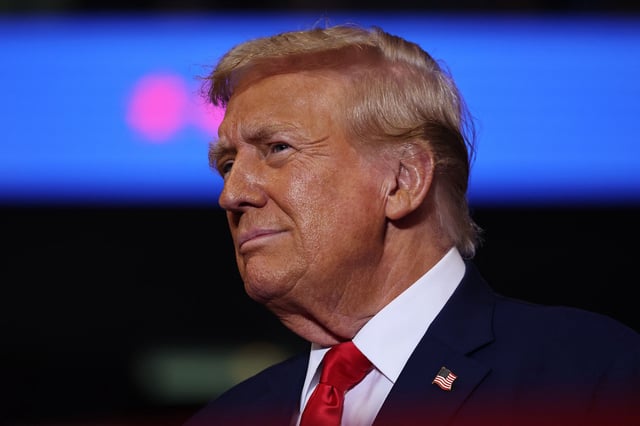Republican Presidential Candidate former U.S. President Donald Trump takes the stage during a campaign rally at Mohegan Sun Arena at Casey Plaza on August 17, 2024 in Wilkes Barre, Pennsylvania. Trump held a rally in the battleground state of Pennsylvania, a key swing state in the 2024 Presidential election against Democratic presidential candidate U.S. Vice President Kamala Harris.