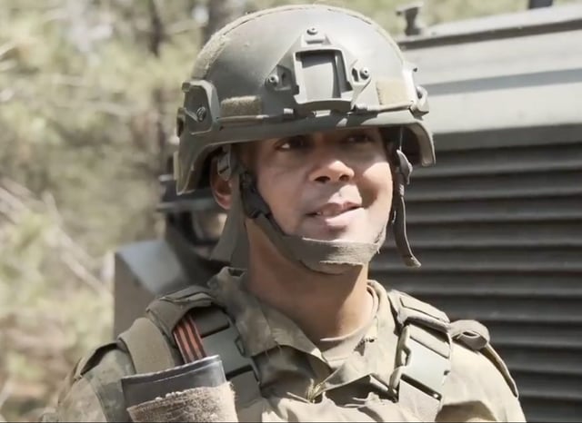 Former Air Force Tech. Sgt. Wilmer Puello-Mota is interviewed in a video released by Russia’s defense ministry. (Telegram screenshot)