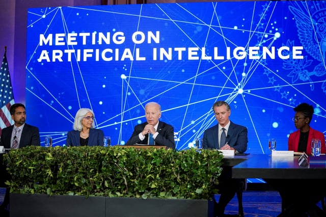 U.S. President Joe Biden, Governor of California Gavin Newsom and other officials attend a panel on Artificial Intelligence, in San Francisco, California, U.S., June 20, 2023. REUTERS/Kevin Lamarque