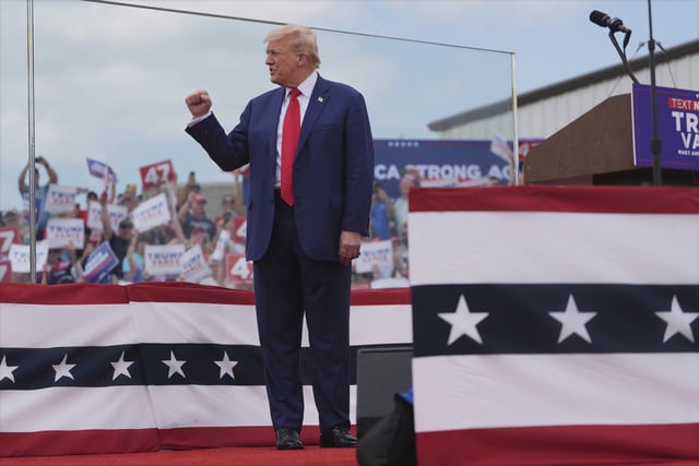 Trump attends a campaign rally at North Carolina Aviation Museum, Wednesday, Aug. 21, 2024, in Asheboro, N.C. (AP Photo/Julia Nikhinson)