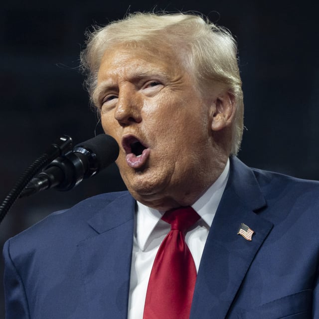 Republican presidential nominee, former U.S. President Donald Trump speaks during a campaign rally at Desert Diamond Arena on August 23, 2024 in Glendale, Arizona.