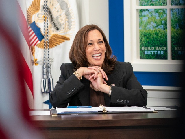 Vice President Kamala Harris participates in a Build Back Better virtual event with mayors from across the country Thursday, October 28, 2021, in the South Court Auditorium in the Eisenhower Executive Office Building at the White House. (Official White House Photo by Lawrence Jackson)