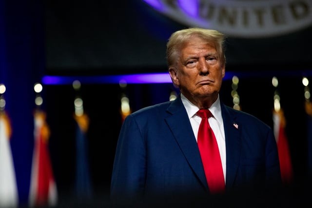 Former President Donald Trump during the National Guard Association of the United States' 146th General Conference & Exhibition at Huntington Place Convention Center on August 26, 2024, in Detroit.