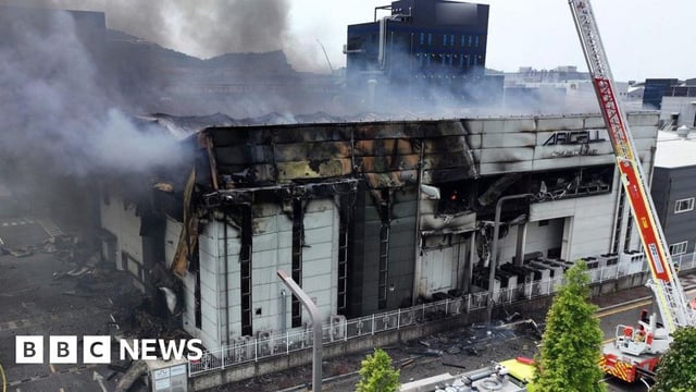 Plumes of smoke rising over the Aricell plant during the deadly blaze in June.