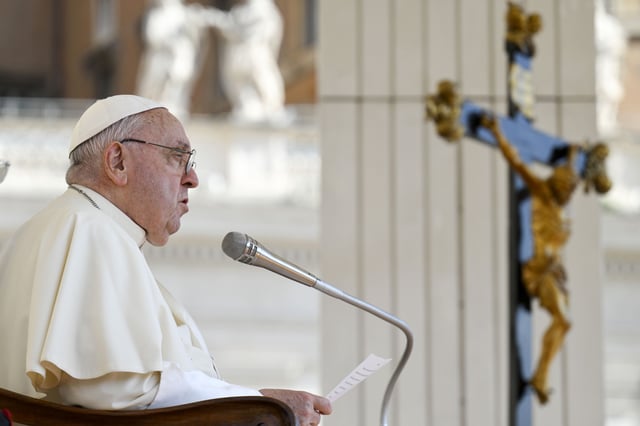 Pope Francis speaks during weekly audience