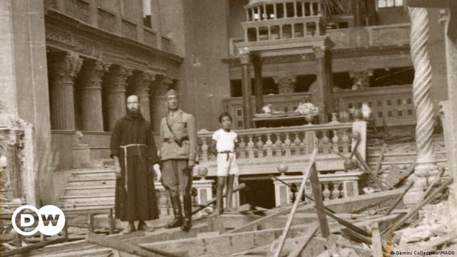 Bomb-damaged Basilica of St Lawrence in Rome, Italy in 1943