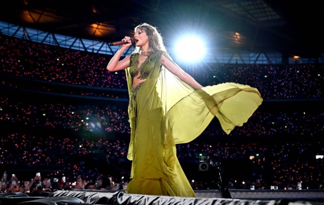 Taylor Swift performs on stage during the "Taylor Swift | The Eras Tour" at Wembley Stadium on August 15, 2024 in London, England. (Photo by Kate Green/Getty Images)