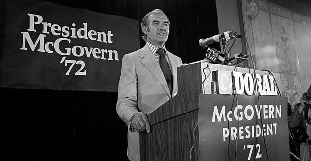 Then-Sen. George McGovern, D-S.D., addresses the Democratic National Convention in Miami on July 12, 1972. He went on to lose a 49-state landslide to Republican Richard Nixon. (Eduardo Comesaña/Getty Images)
