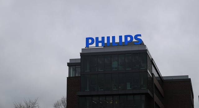 Philips logo sign on top of building