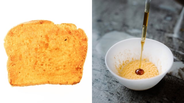 The Neurospora fungus transformed moldy rice bread into a cheese-like toast.