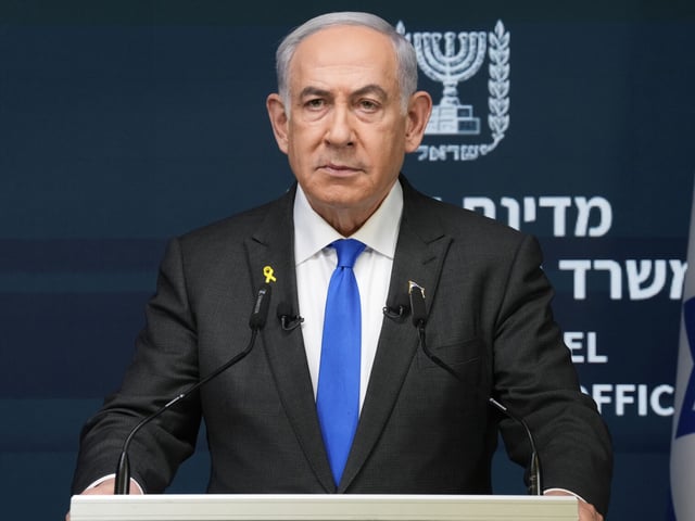 Israeli Prime Minister Benjamin Netanyahu speaks during a news conference in Jerusalem, Monday, Sept. 2, 2024.(AP Photo/Ohad Zwigenberg, Pool)