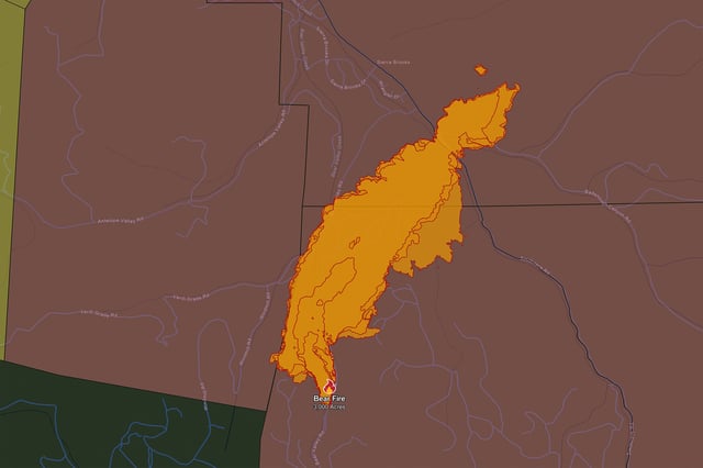 A map of the Bear Fire.