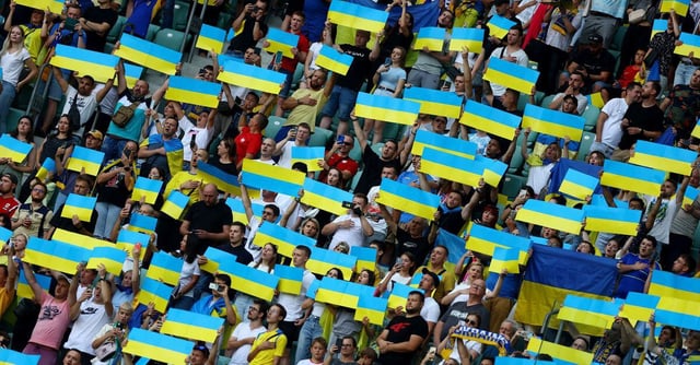 Soccer Football - Euro 2024 Qualifier - Group C - Ukraine v England - Tarczynski Arena, Wroclaw, Poland - September 9, 2023 Ukraine fans Action Images via Reuters/Matthew Childs