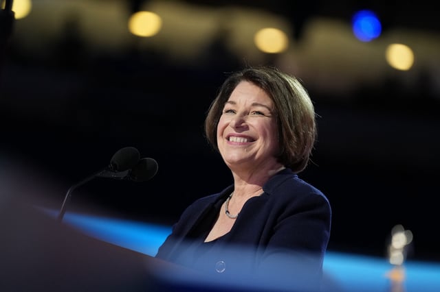 CHICAGO, ILLINOIS - AUGUST 21: U.S. Sen. Amy Klobuchar (D-MN) speaks on stage during the third day of the Democratic National Convention at the United Center on August 21, 2024 in Chicago, Illinois. Delegates, politicians, and Democratic Party supporters are in Chicago for the convention, concluding with current Vice President Kamala Harris accepting her party's presidential nomination. The DNC takes place from August 19-22. (Photo by Andrew Harnik/Getty Images)