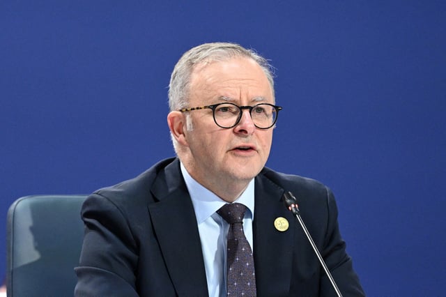 Australian Prime Minister Anthony Albanese gives an address to the Leaders’ Plenary during the 2024 ASEAN-Australia Special Summit at the Melbourne Convention and Exhibition Centre in Melbourne, Australia, March 6, 2024.    JOEL CARRETT/Pool via REUTERS/ File Photo