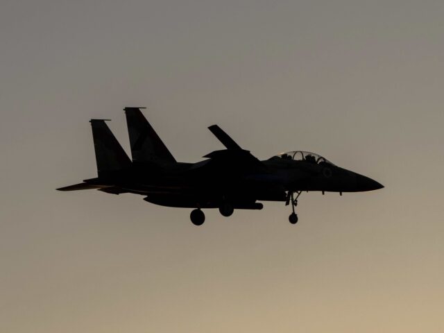 An Israeli air force F-15 warplane is seen before landing in an airbase in central Israel, Monday, April 15, 2024. (AP Photo/Ohad Zwigenberg)
