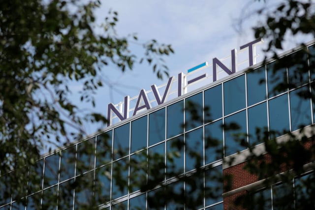 Signage is seen on the offices of Navient in Wilmington, Delaware, in June 2021.