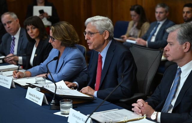 Attorney General Merrick Garland gives remarks during a meeting of the Department of Justice’s Election Threats Task Force at the Justice Department in Washington on Sept. 4, 2024.