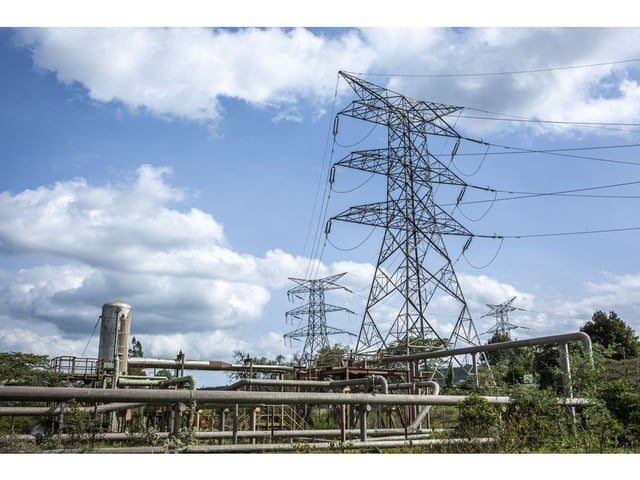 High voltage power lines inside Hells Gate National Park in Naivaisha, Kenya, on Tuesday, May 18, 2021.