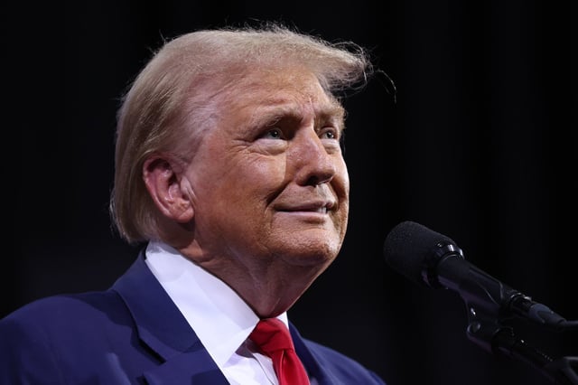 TUCSON, ARIZONA - SEPTEMBER 12: Republican presidential nominee, former U.S. President Donald Trump, speaks during a campaign event at the Linda Ronstadt Music Hall on September 12, 2024 in Tucson, Arizona. Former President Donald Trump held a campaign event to speak on the economy. (Photo by Justin Sullivan/Getty Images)
