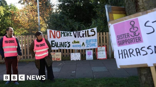 Banners backing a buffer zone around abortion clinics