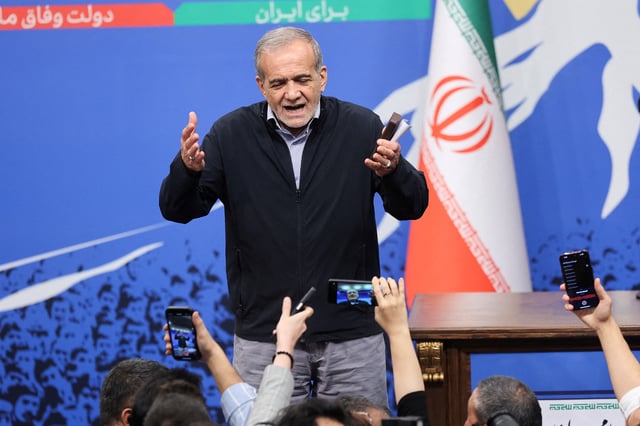 Iran's President Masoud Pezeshkian attends a press conference in Tehran, Iran, September 16, 2024. WANA (West Asia News Agency)/Majid Asgaripour via REUTERS/File Photo