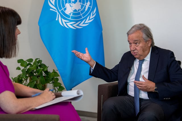 Secretary-General of the United Nations Antonio Guterres attends an interview at the U.N. headquarters in New York City, U.S., September 11, 2024. REUTERS/David 'Dee' Delgado/File Photo