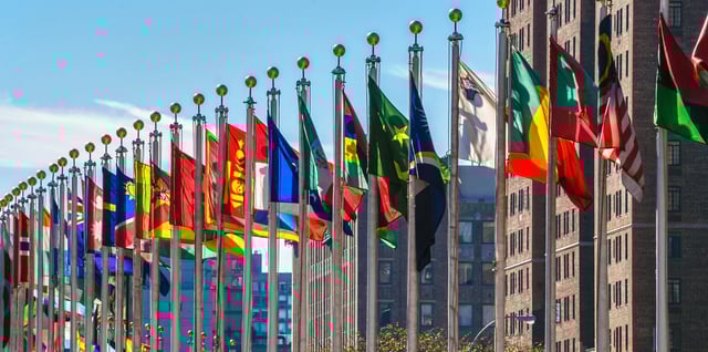 Flags from all countries outside of the UN building in Manhattan.