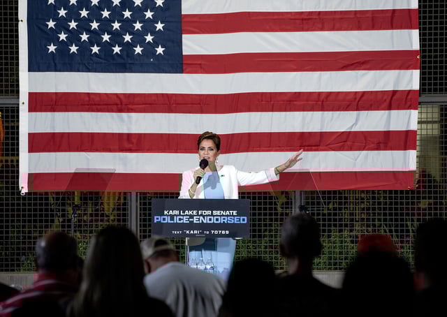 Senate candidate Kari Lake speaks during a Back the Blue event in Chandler on Sept. 13, 2024.