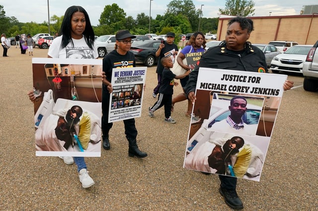 Activists march towards the Rankin County Sheriff's Office in Brandon, Mississippi on July 5, 2023.