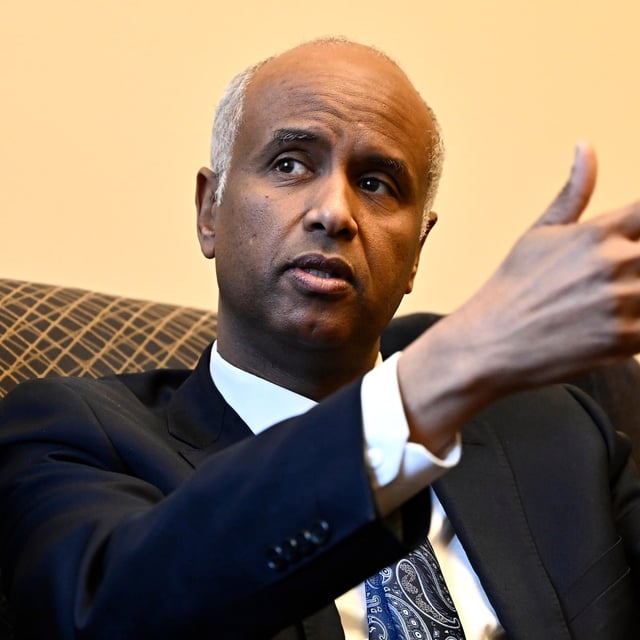 Minister of International Development Ahmed Hussen participates in an interview on Parliament Hill in Ottawa on Friday, March 22, 2024. THE CANADIAN PRESS/Justin Tang