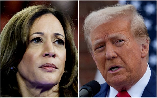 U.S. Vice President Kamala Harris in Milwaukee, Wisconsin, U.S. August 20, 2024 and former U.S. President Donald Trump in Bedminster, New Jersey, U.S., August 15, 2024 are seen in a combination of file photographs. REUTERS/Marco Bello, Jeenah Moon/File Photo/File Photo